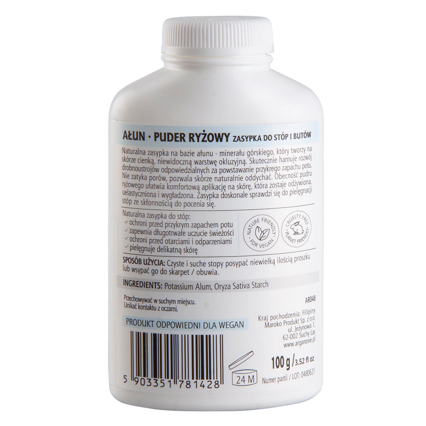 Puder ryżowy z ałunem do stop i butów