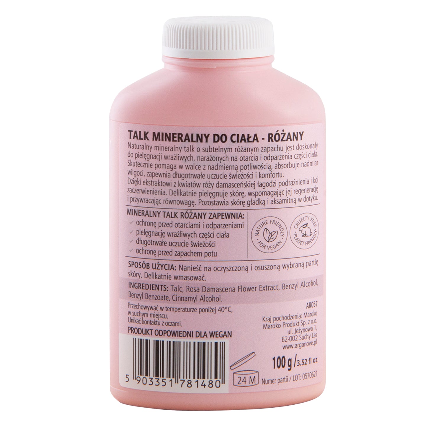 Puder mineralny talk do ciała z różą damasceńska