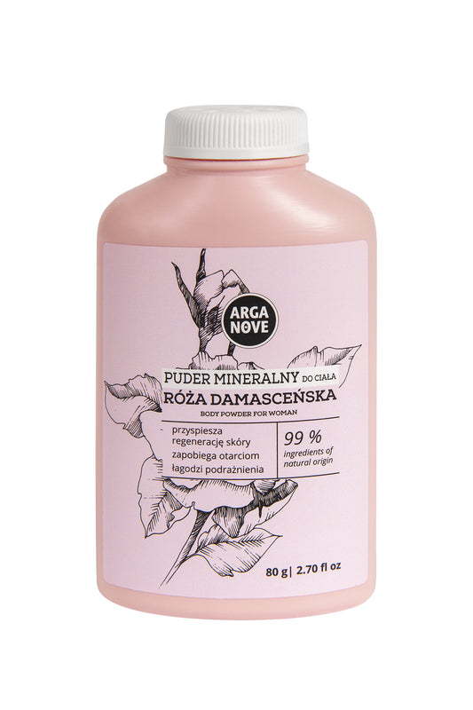 Puder mineralny talk do ciała z różą damasceńska