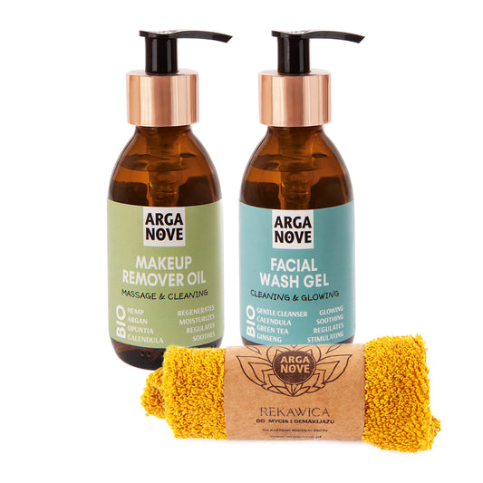 Zestaw kosmetyków do codziennego dwuetapowego oszczyszczania twarzy z makijażu