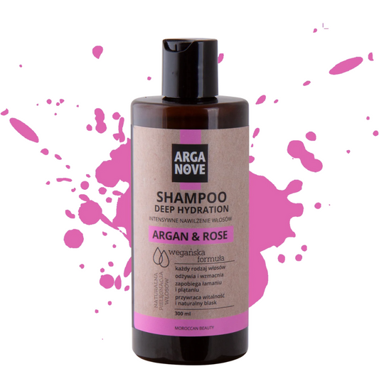 Intensywnie nawilżający szampon z olejem arganowym, różą damasceńska i białą glinką kaolinową